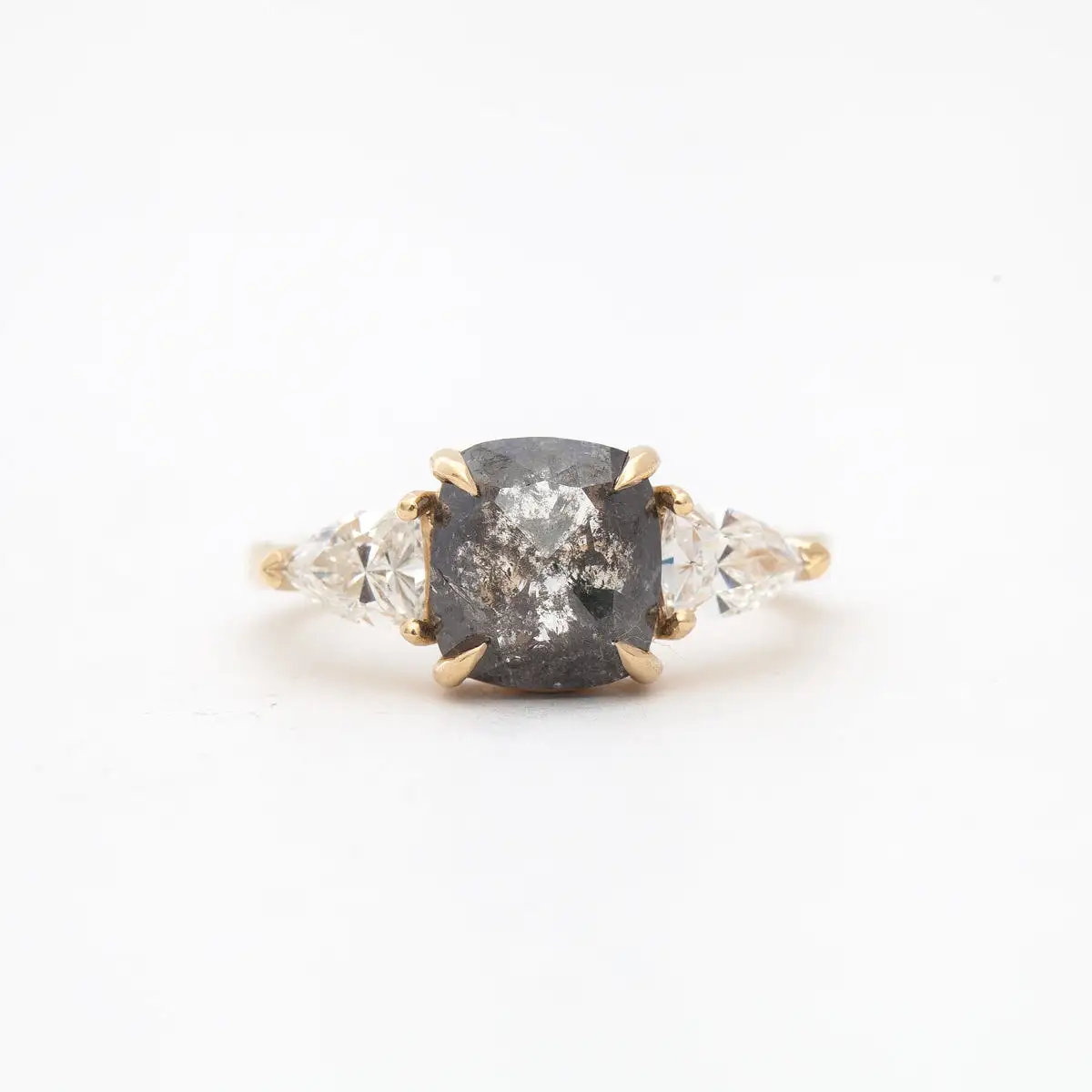 1.94 ct Rose-Cut Cushion Gray Diamond Three-Stone Ring