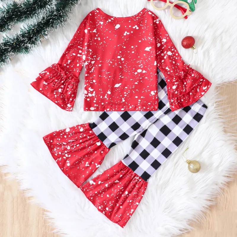 2 Pieces Set Baby Kid Girls Christmas Letters Print Tops And Checked Pants Wholesale 23101534