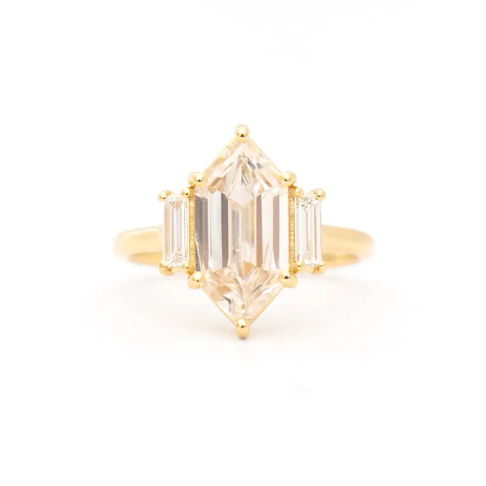 2.22 ct Hexagon Champagne Diamond Three-Stone Ring