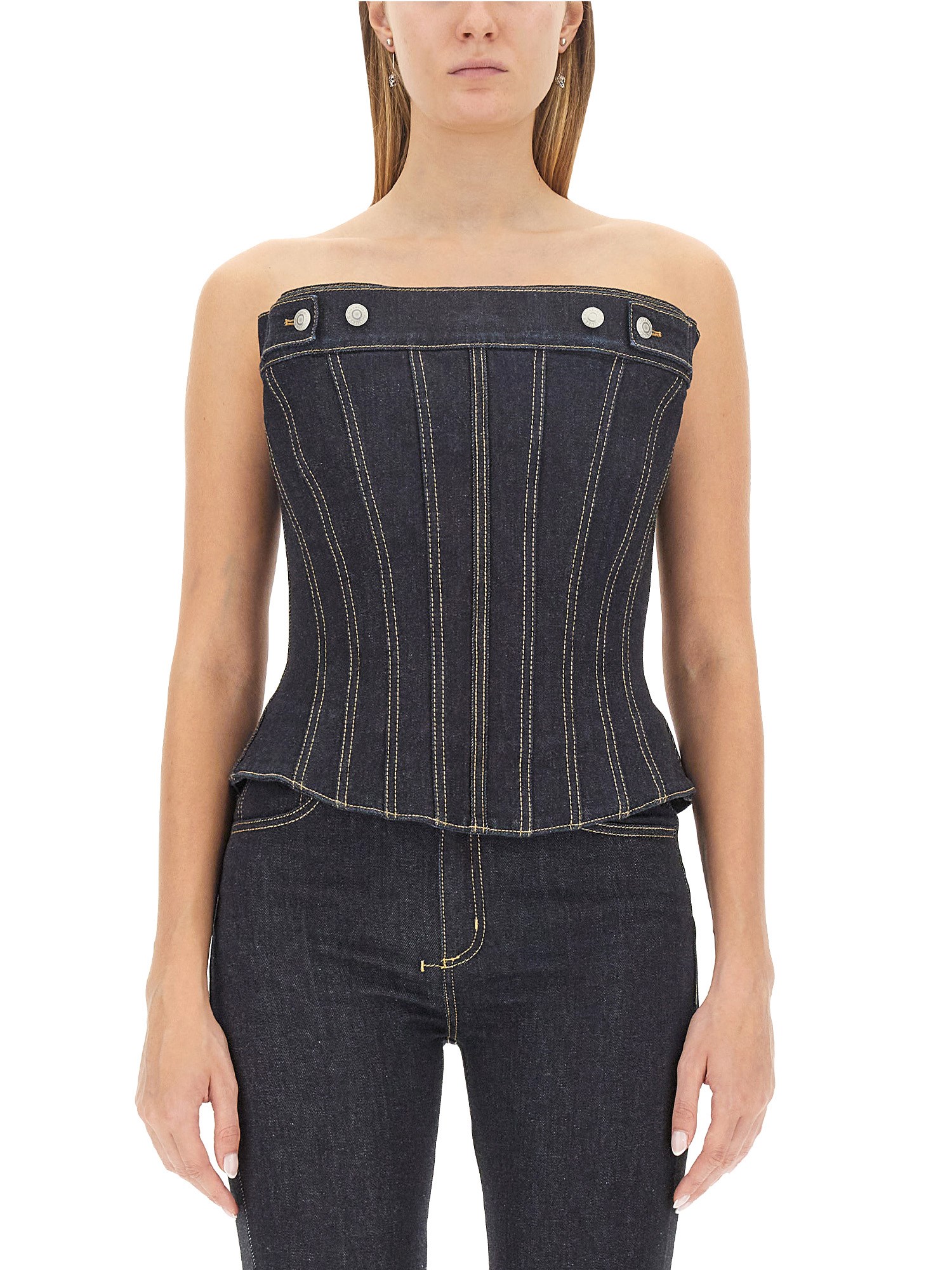 ALEXANDER McQUEEN    COTTON DENIM BUSTIER TOP