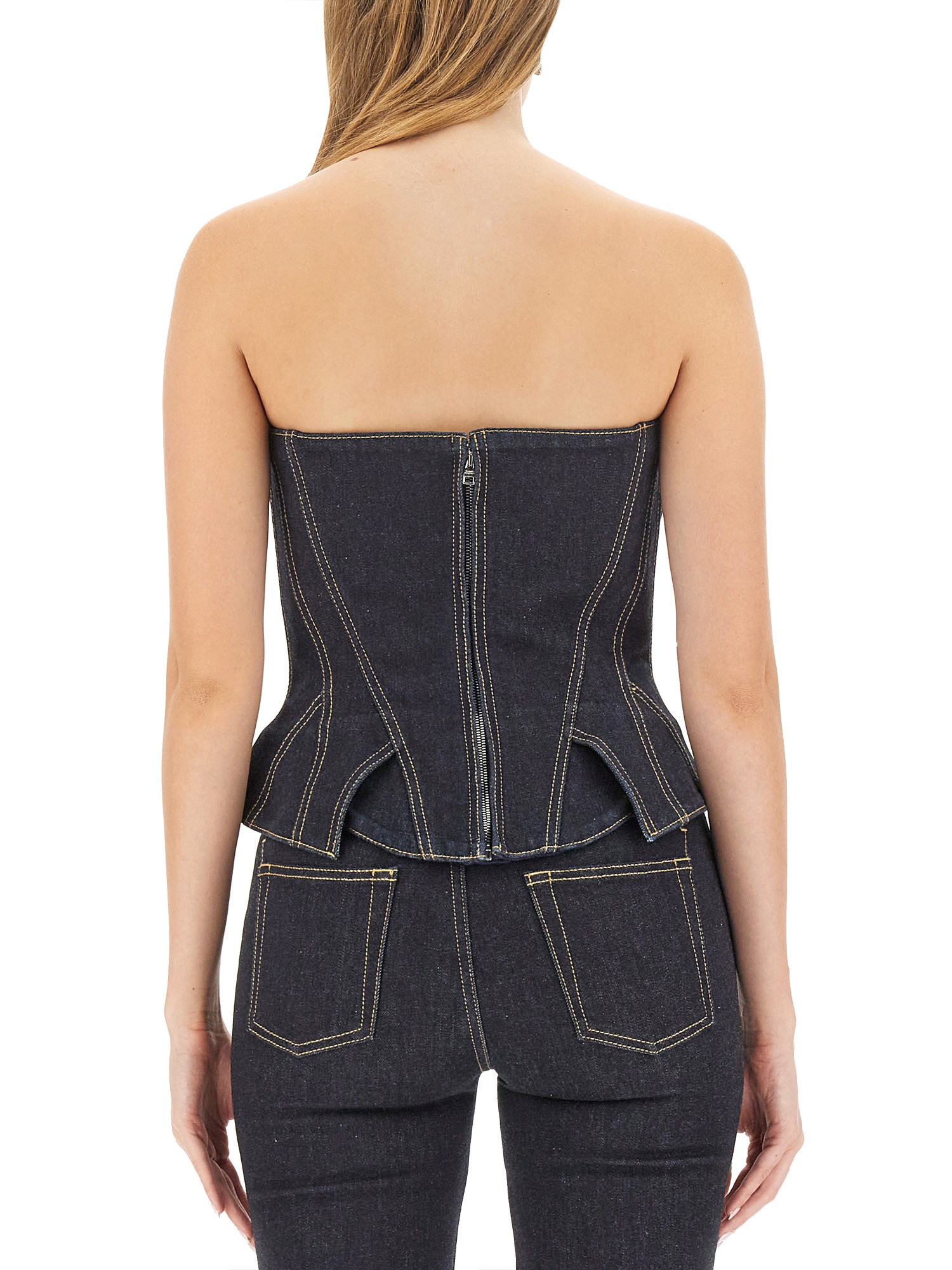 ALEXANDER McQUEEN    COTTON DENIM BUSTIER TOP