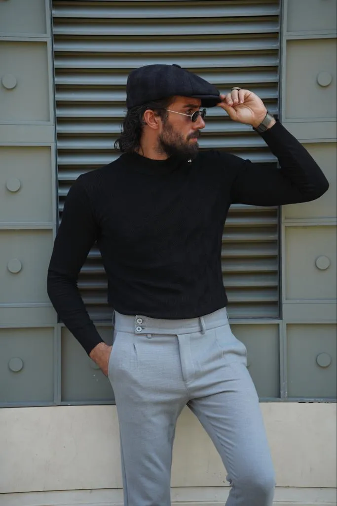 Amber Black Slim Fit Mock Turtleneck Sweater