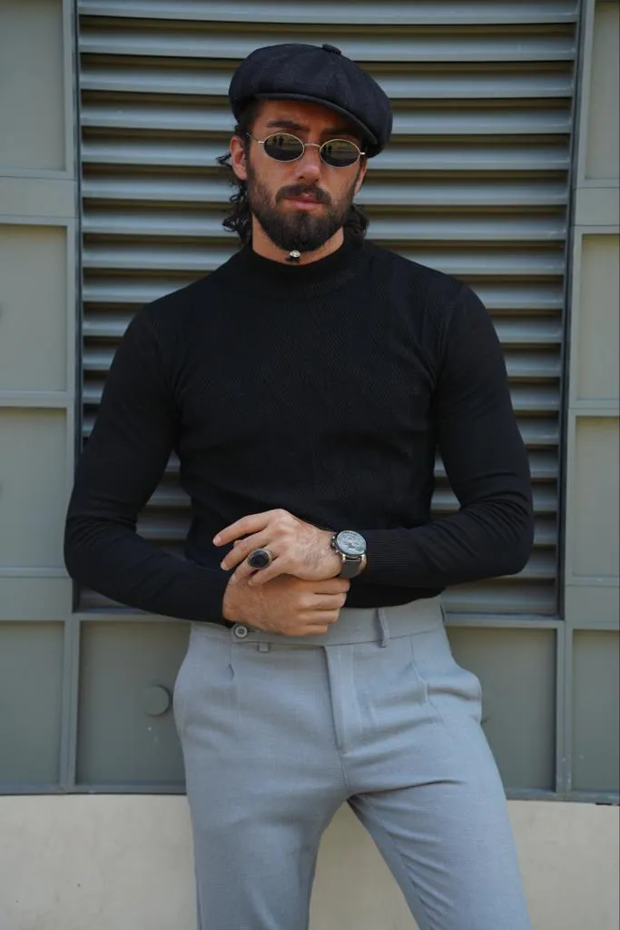 Amber Black Slim Fit Mock Turtleneck Sweater