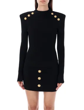 BALMAIN Feminine Black Knit Sweater with Gold-Tone Buttons for Women by a High-End Designer Brand