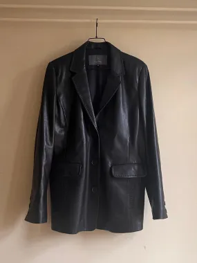 Black Leather Blazer Coat- L | Vintage