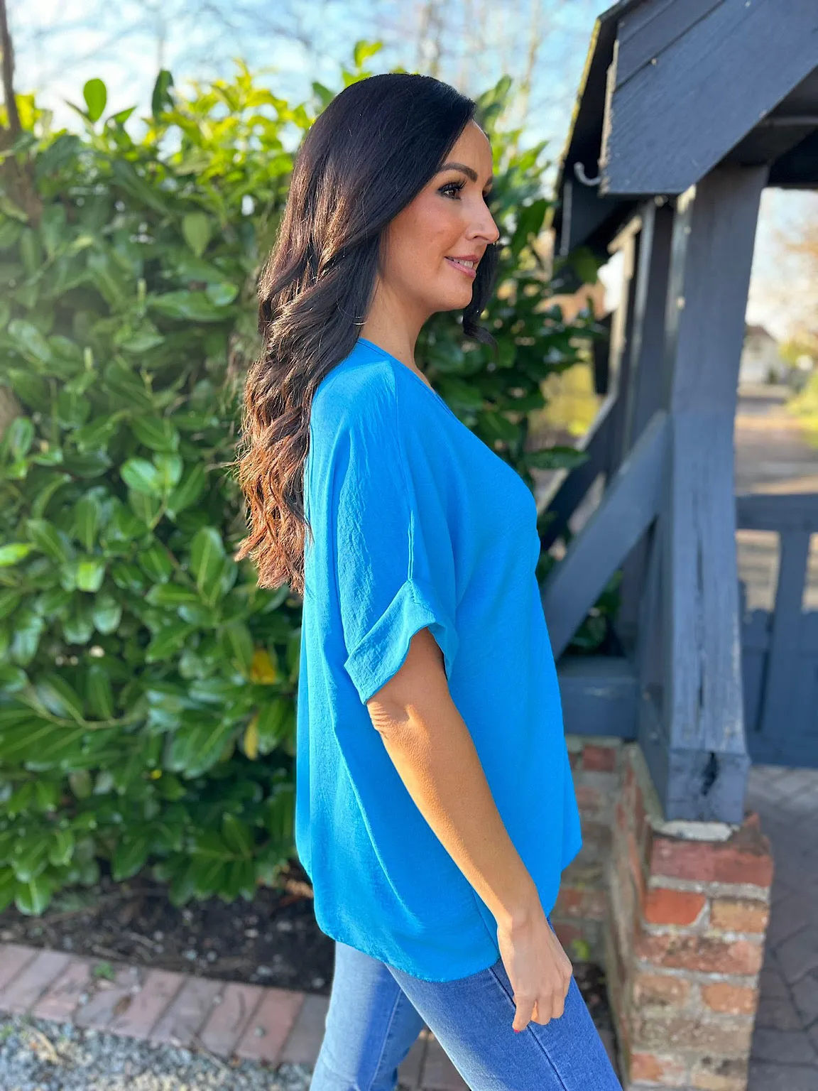 Blue Twist Front Crepe Blouse Elizabeth