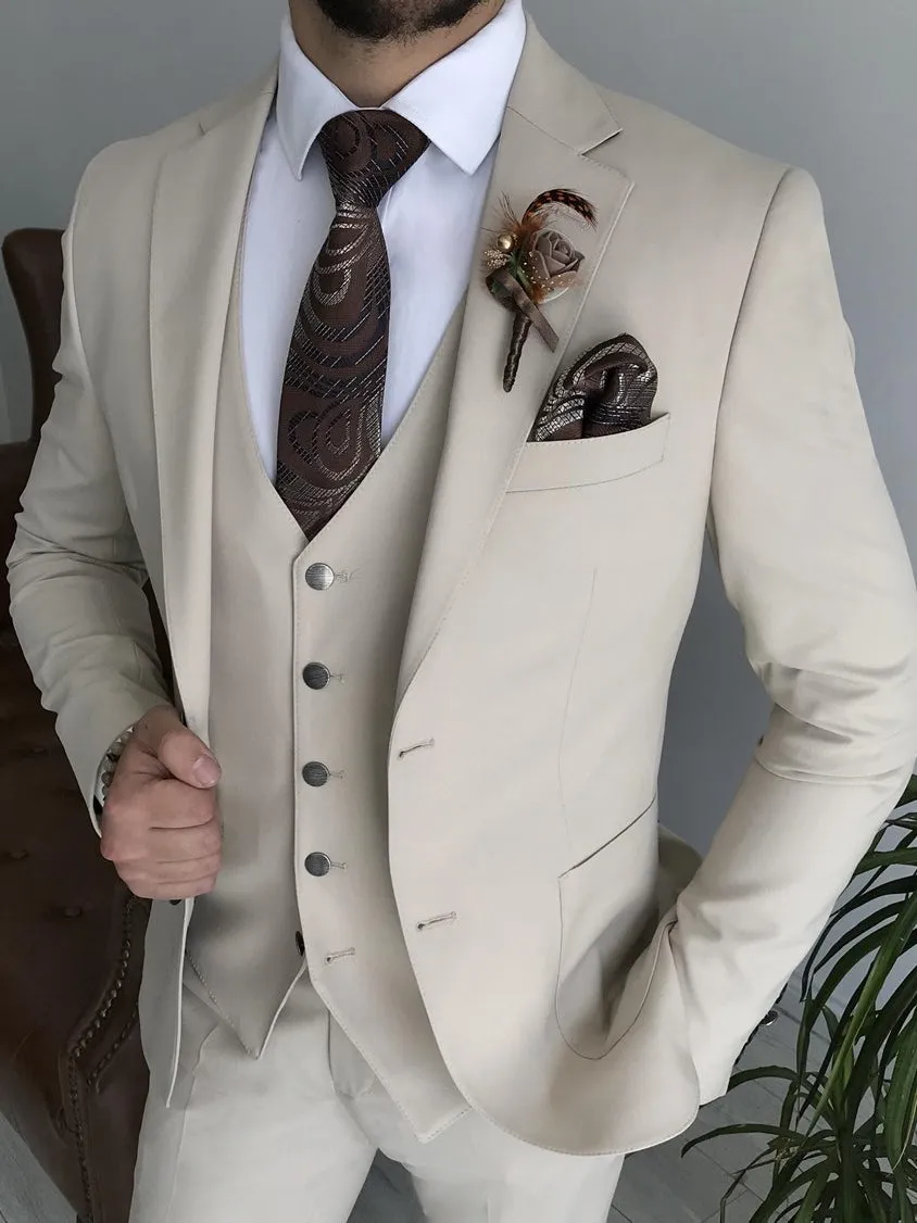 Bojoni Cagliari Beige Slim-Fit Suit 3-Piece