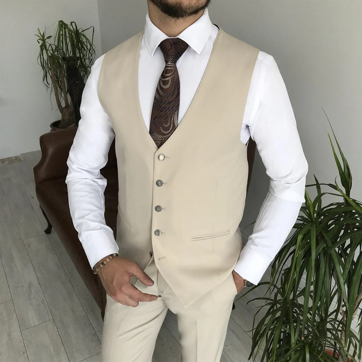 Bojoni Cagliari Beige Slim-Fit Suit 3-Piece