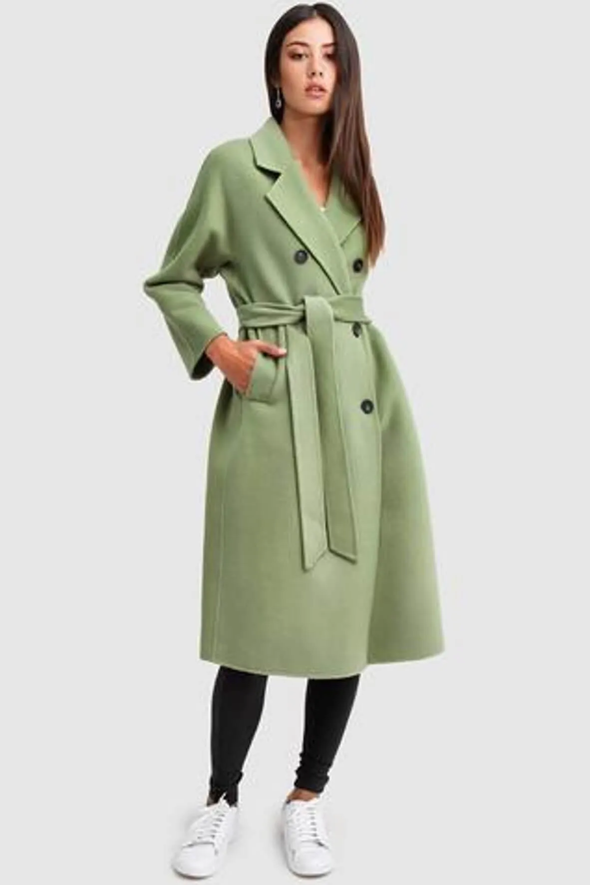 Boss Girl Double-Breasted Wool Coat in Kiwi