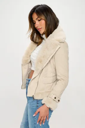 Coalition Suede Cream Moto Jacket