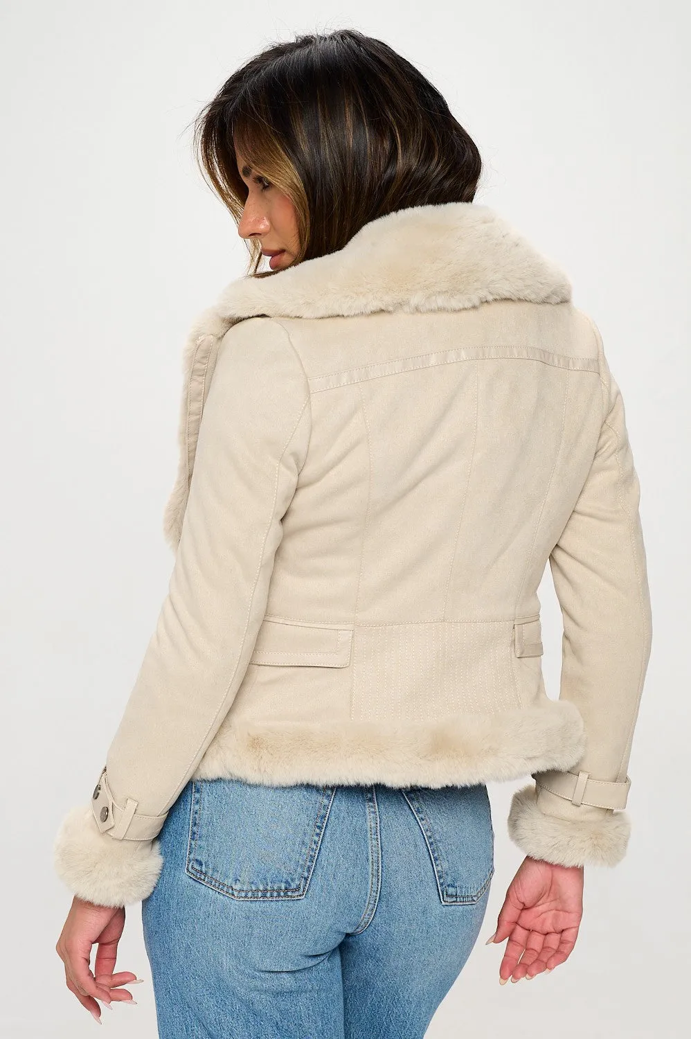 Coalition Suede Cream Moto Jacket