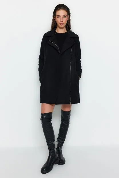 Collared Zipped Long Coat