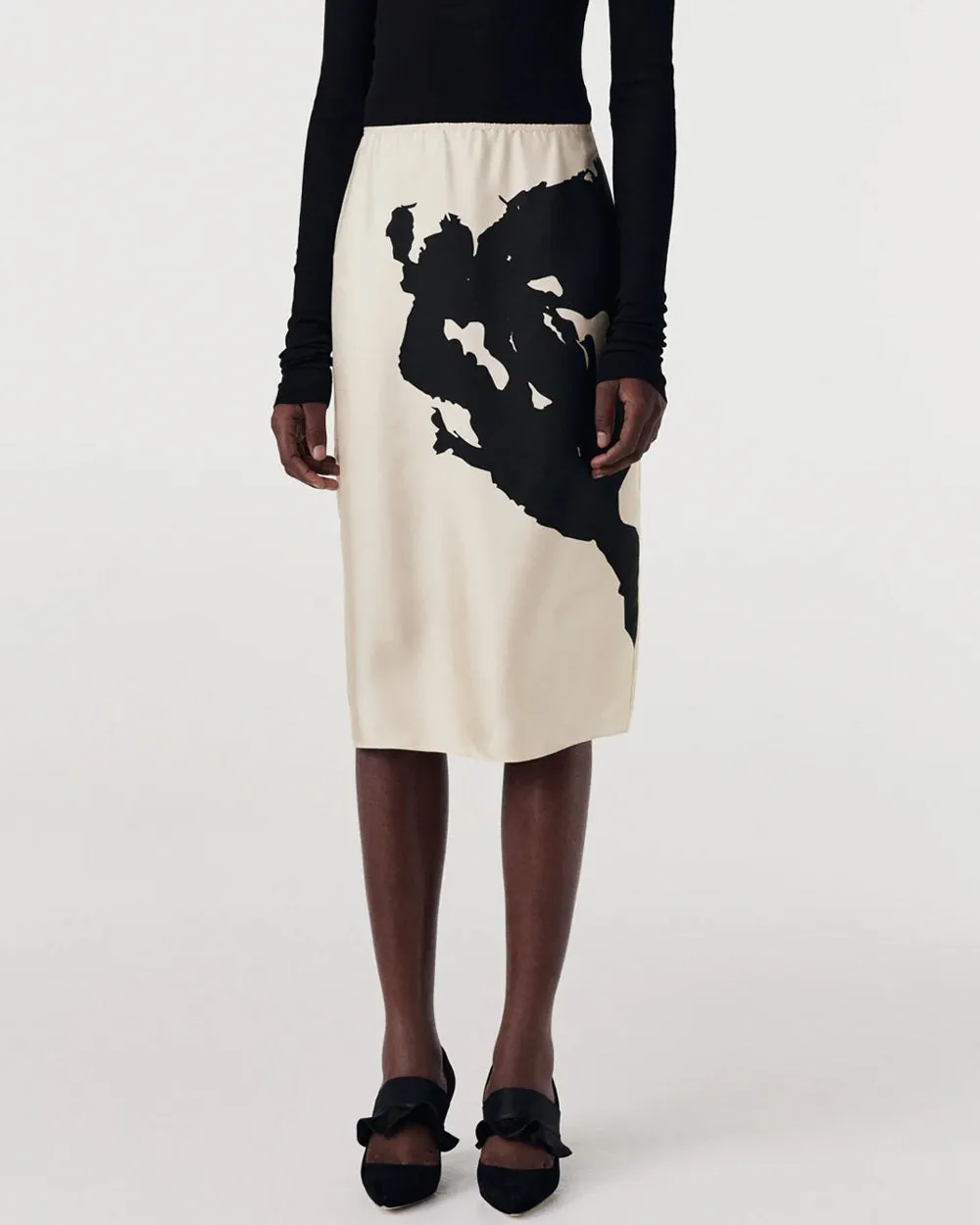 Cream Print Silk Skirt