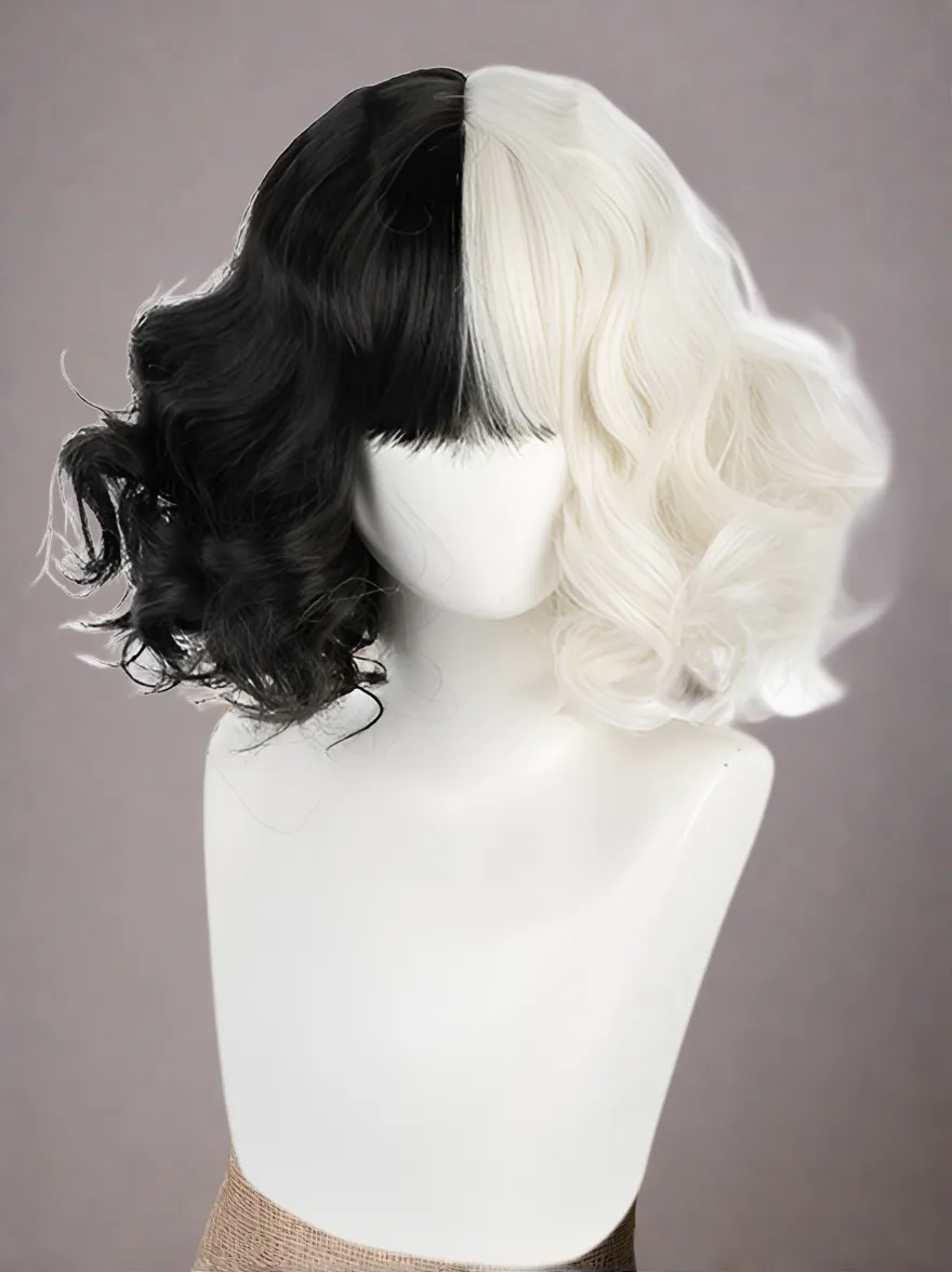 Cruella De Vil Inspired Colorblock Cosplay Wig