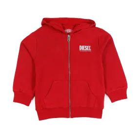 Diesel Red Hoodie With White Diesel Logo And Zip