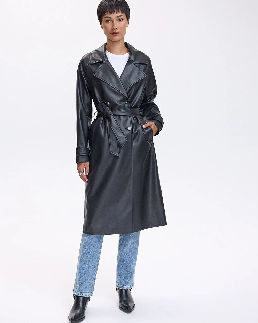 Faux Leather Trench Coat