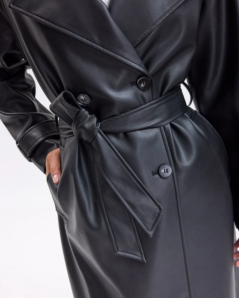 Faux Leather Trench Coat