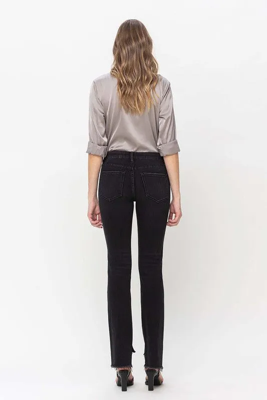 Flying Monkey Mid Rise Step Hem with Slit Straight Jeans