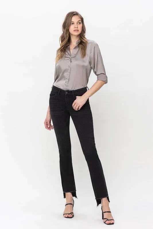 Flying Monkey Mid Rise Step Hem with Slit Straight Jeans