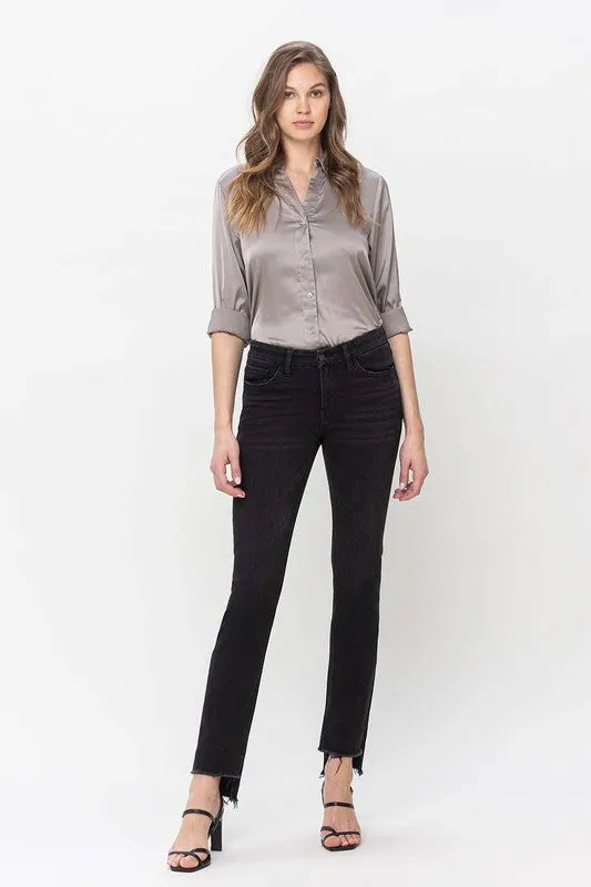 Flying Monkey Mid Rise Step Hem with Slit Straight Jeans