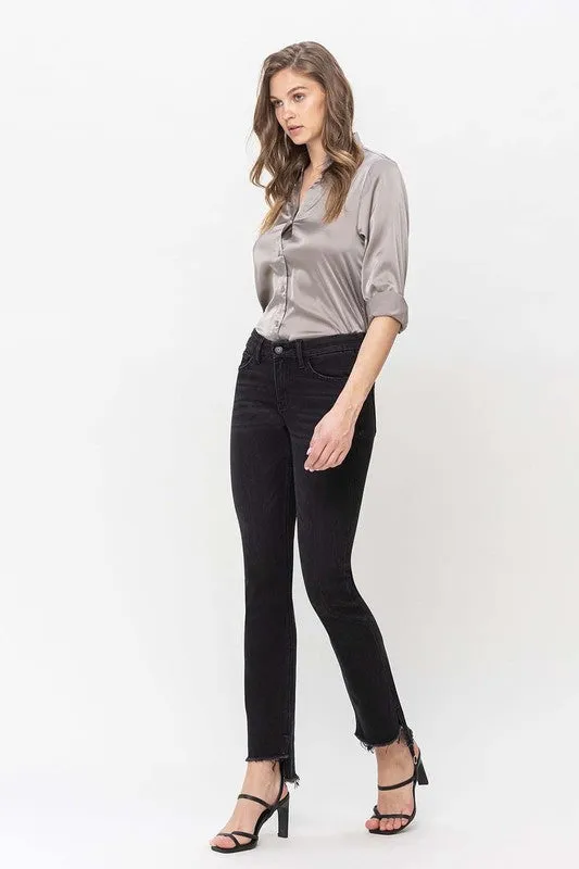 Flying Monkey Mid Rise Step Hem with Slit Straight Jeans