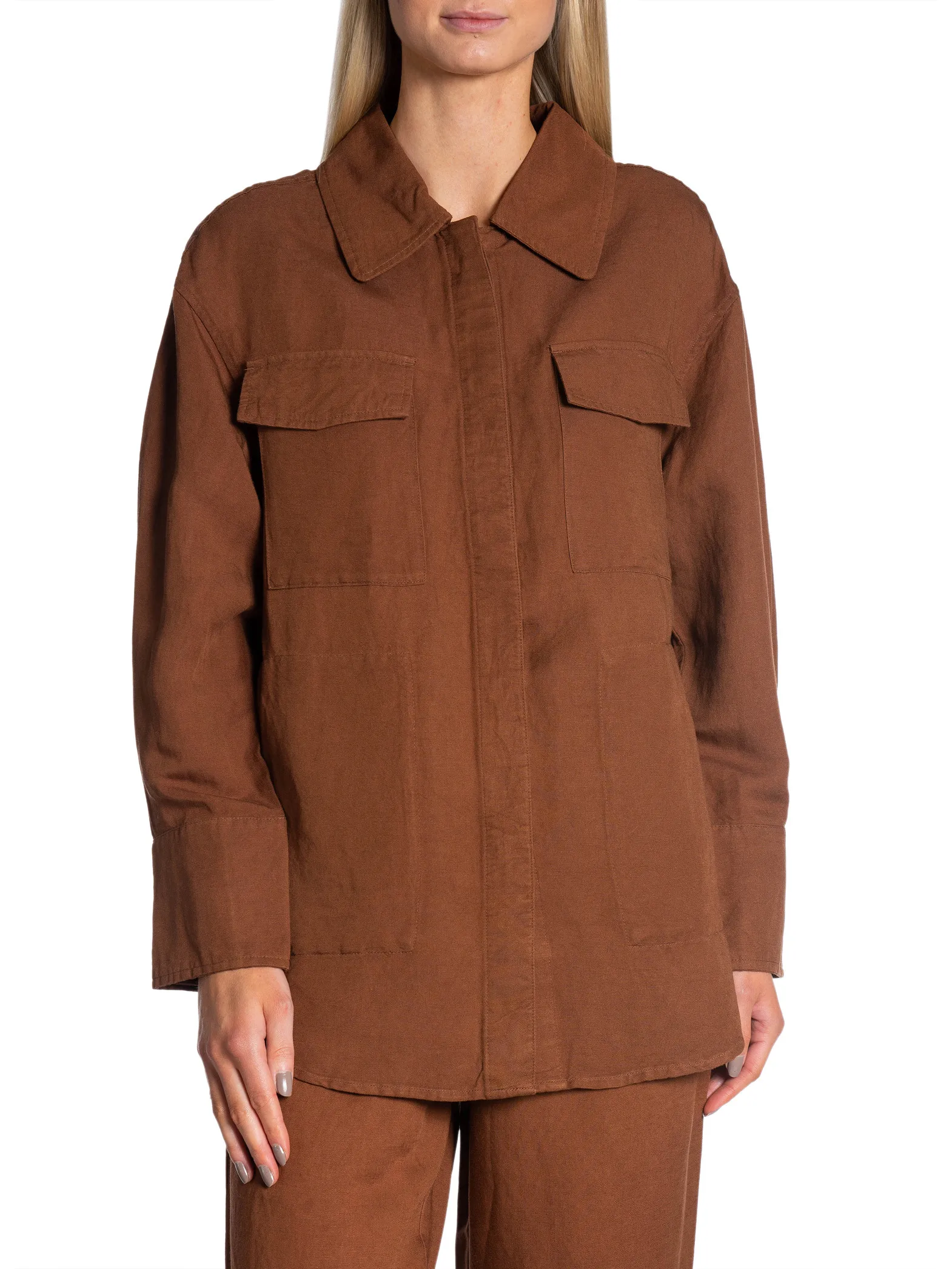 GANT JACKET LINEN VISCOSE SHIRT MAHOGANY BROWN