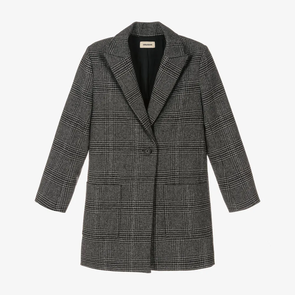 Girls Grey Check Coat