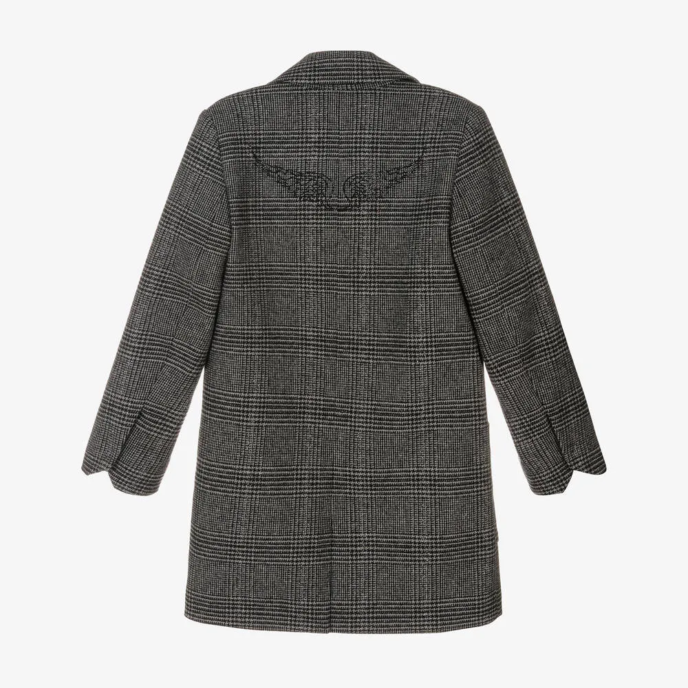 Girls Grey Check Coat