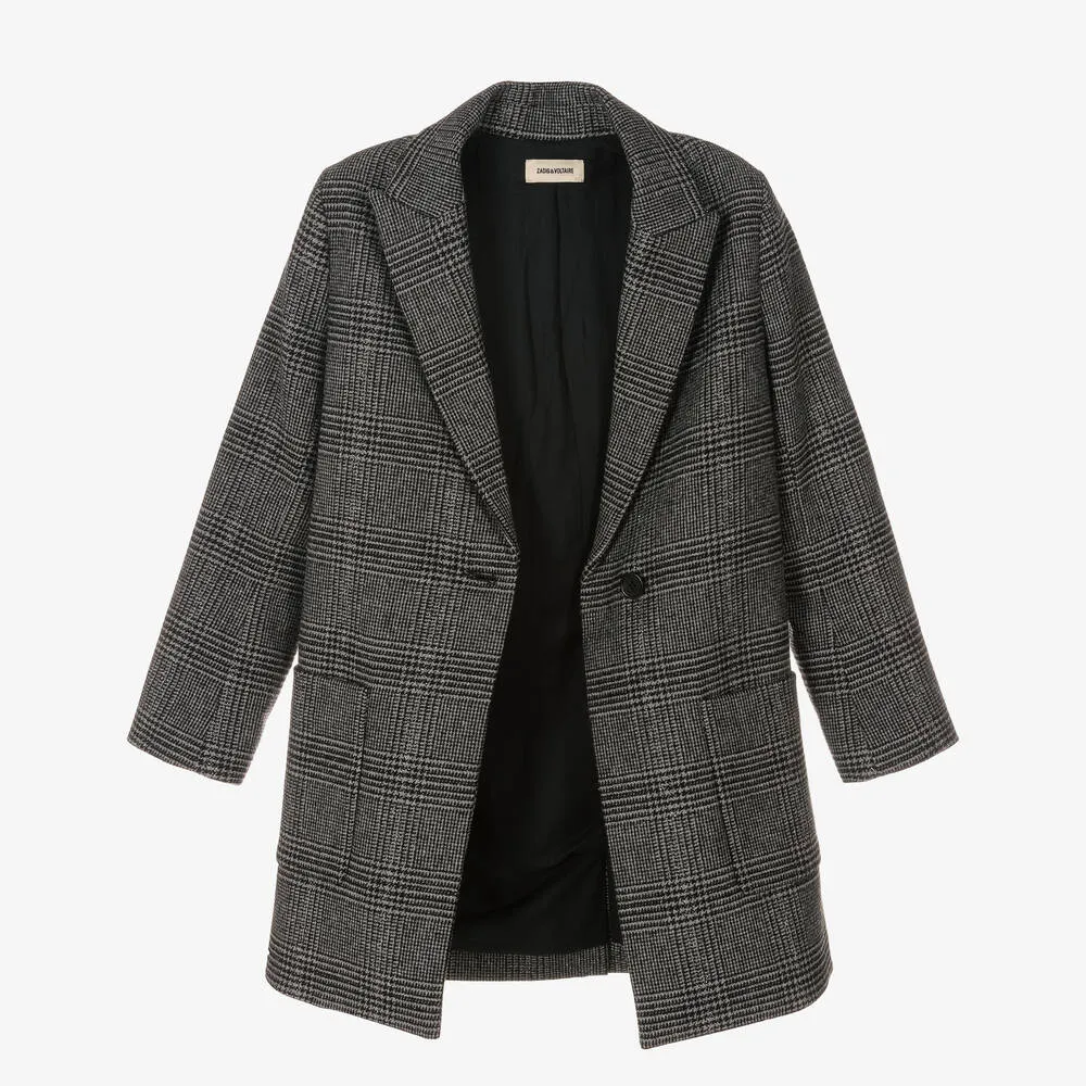 Girls Grey Check Coat