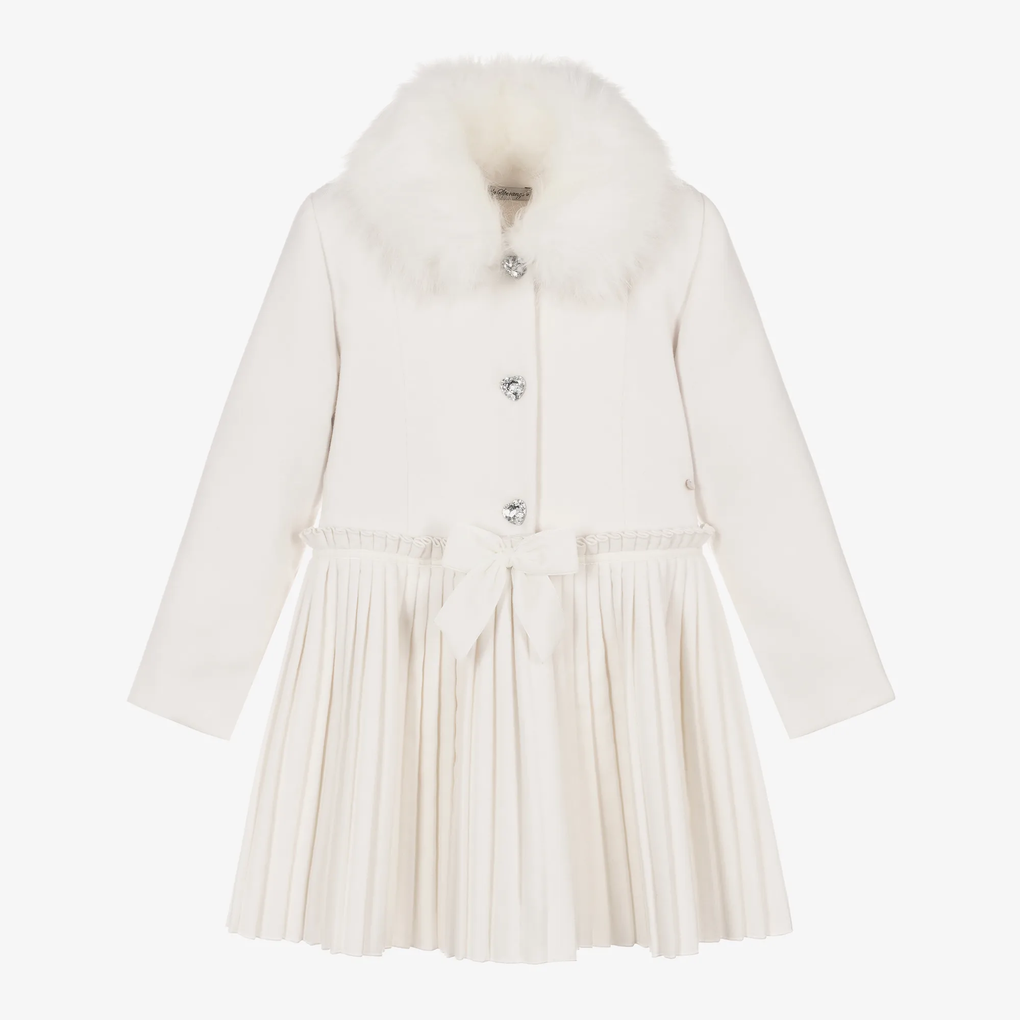 Girls White Pleated Coat