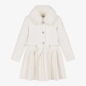 Girls White Pleated Coat