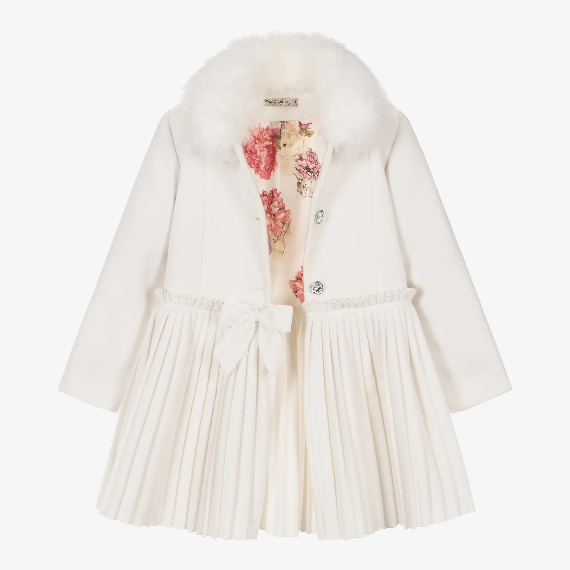 Girls White Pleated Coat