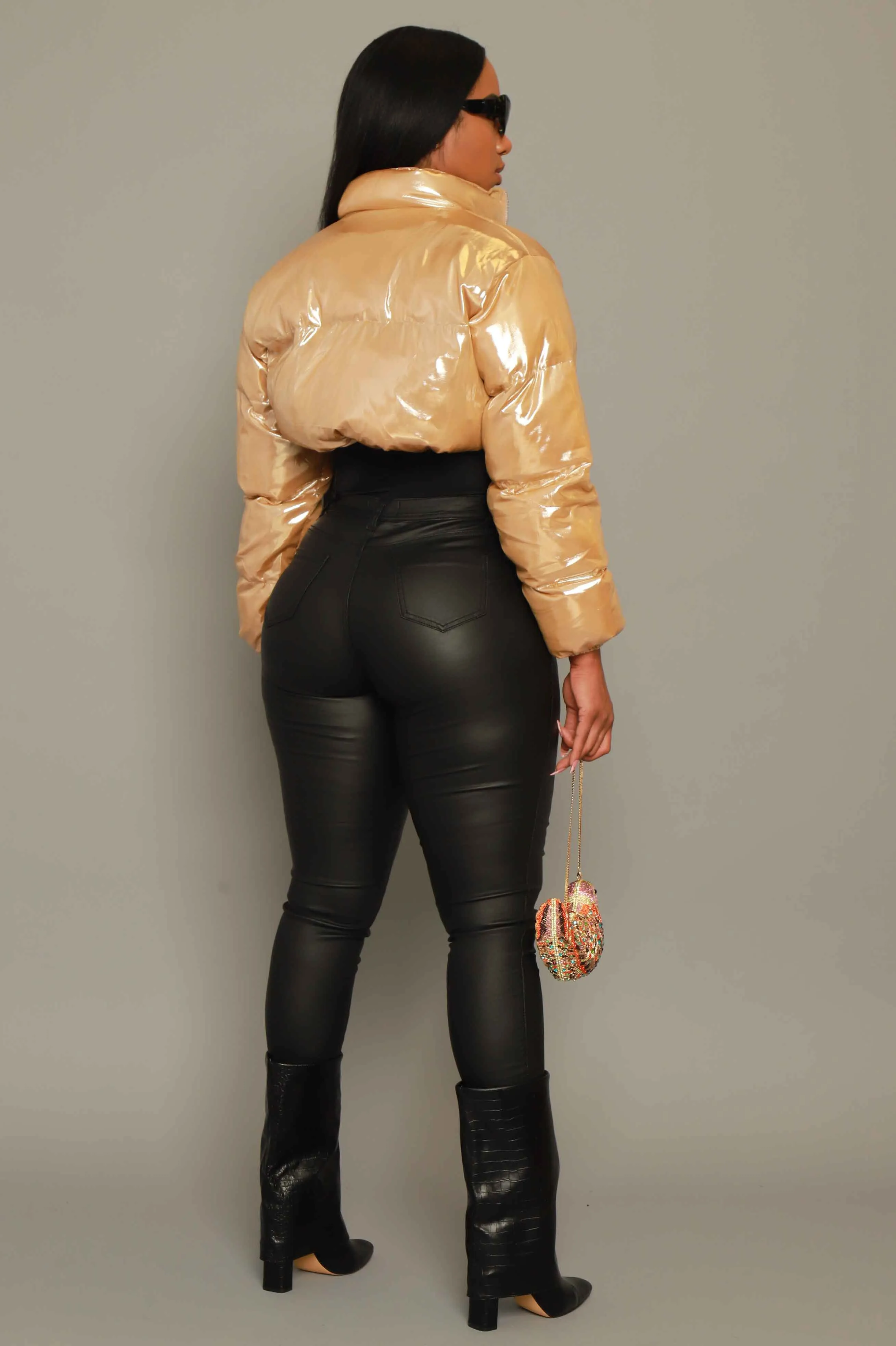 Gold Rush Cropped Metallic Puffer Coat - Gold