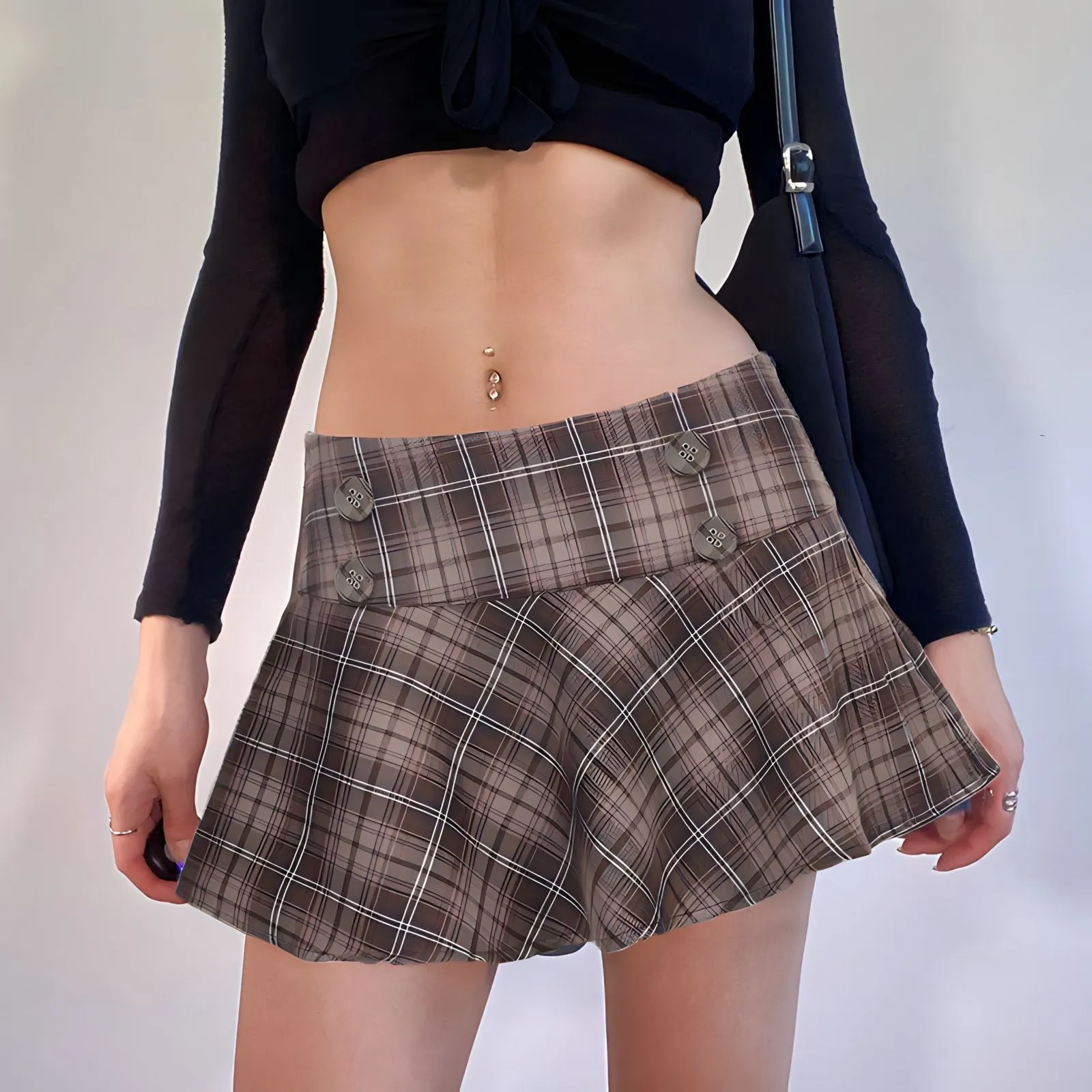 Grey Tartan Pleat Skirt