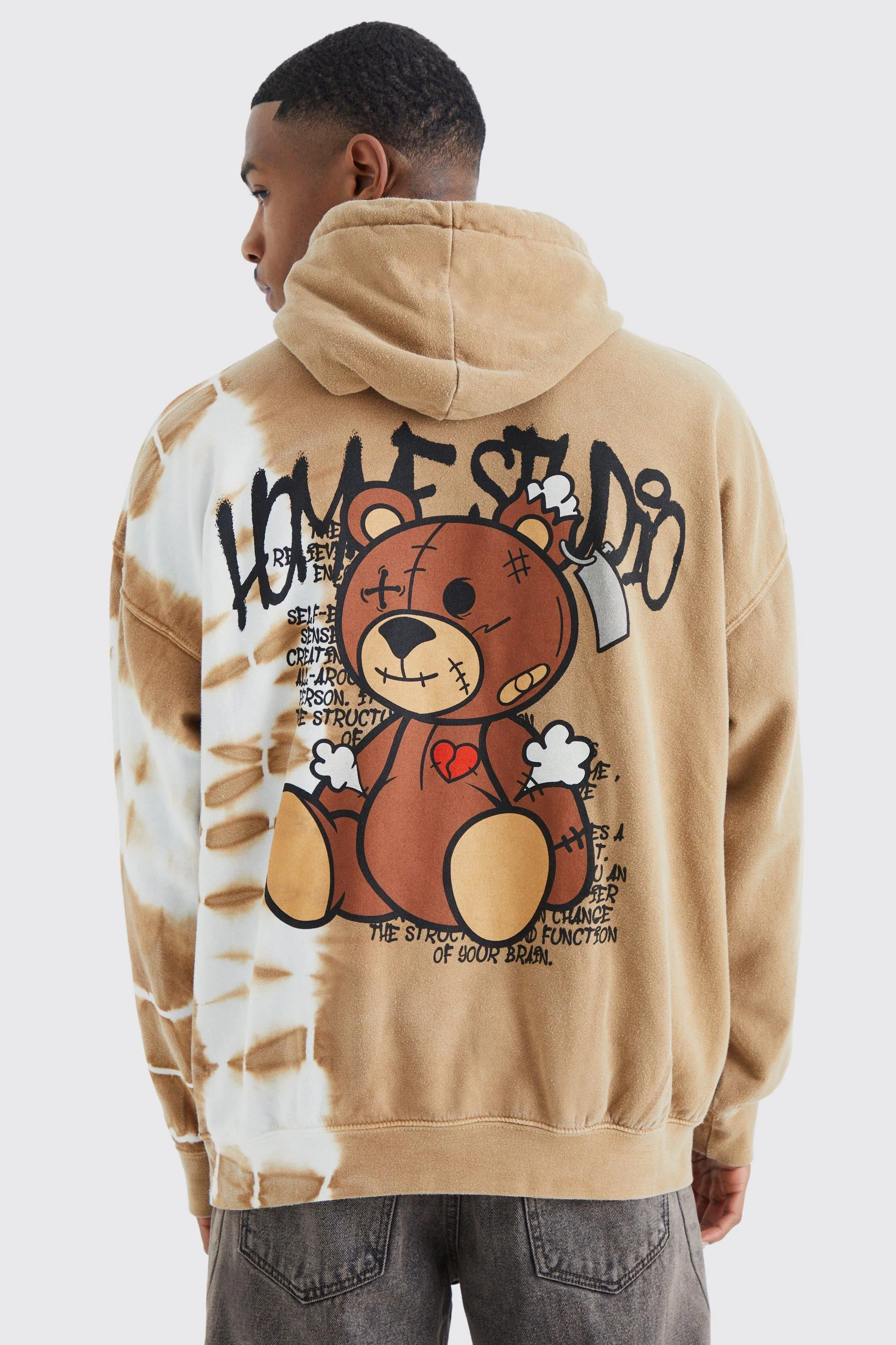 Hoodies & Sweatshirts | Oversized Bleached Teddy Graphic Hoodie | boohooMAN