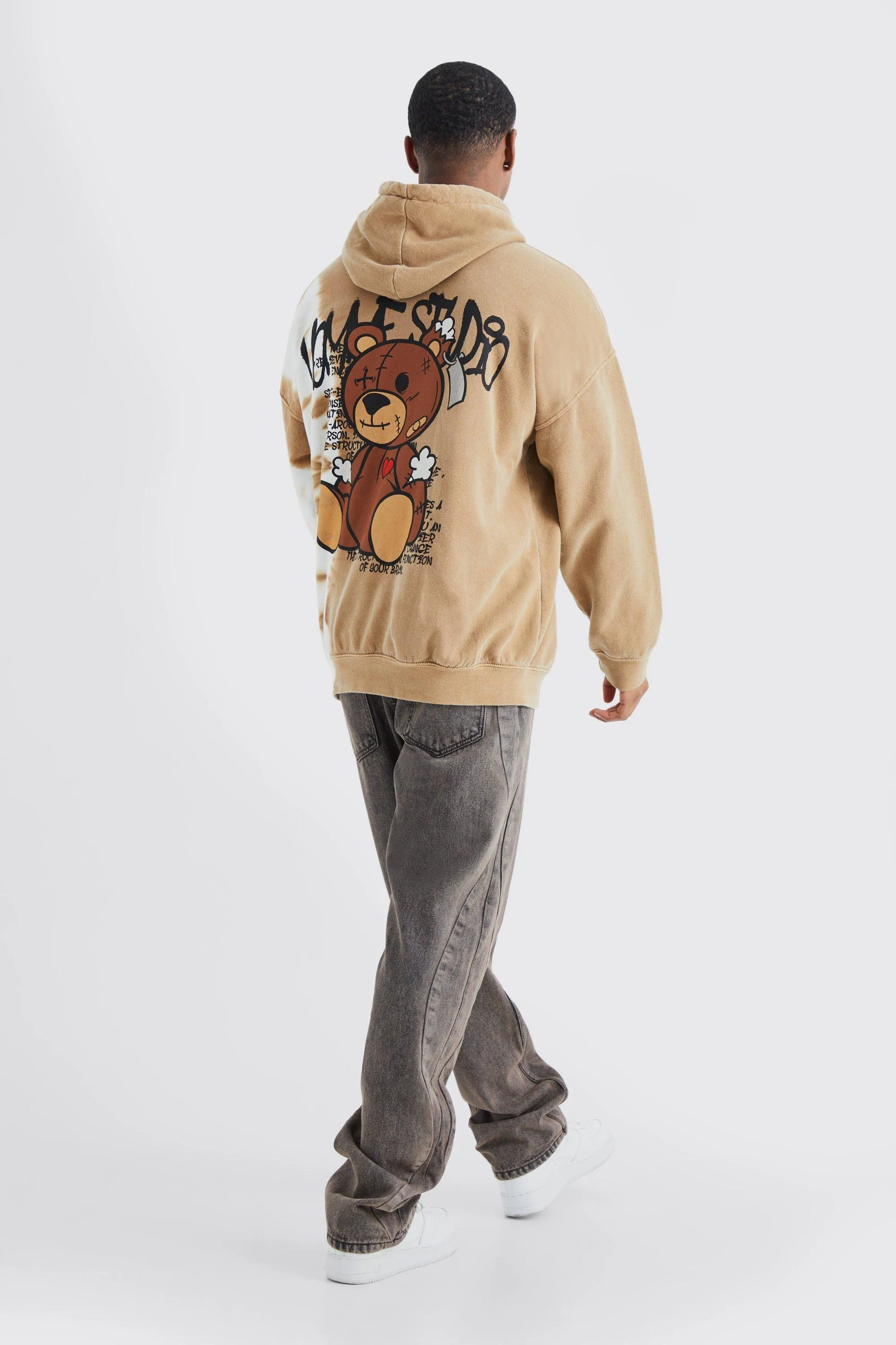 Hoodies & Sweatshirts | Oversized Bleached Teddy Graphic Hoodie | boohooMAN