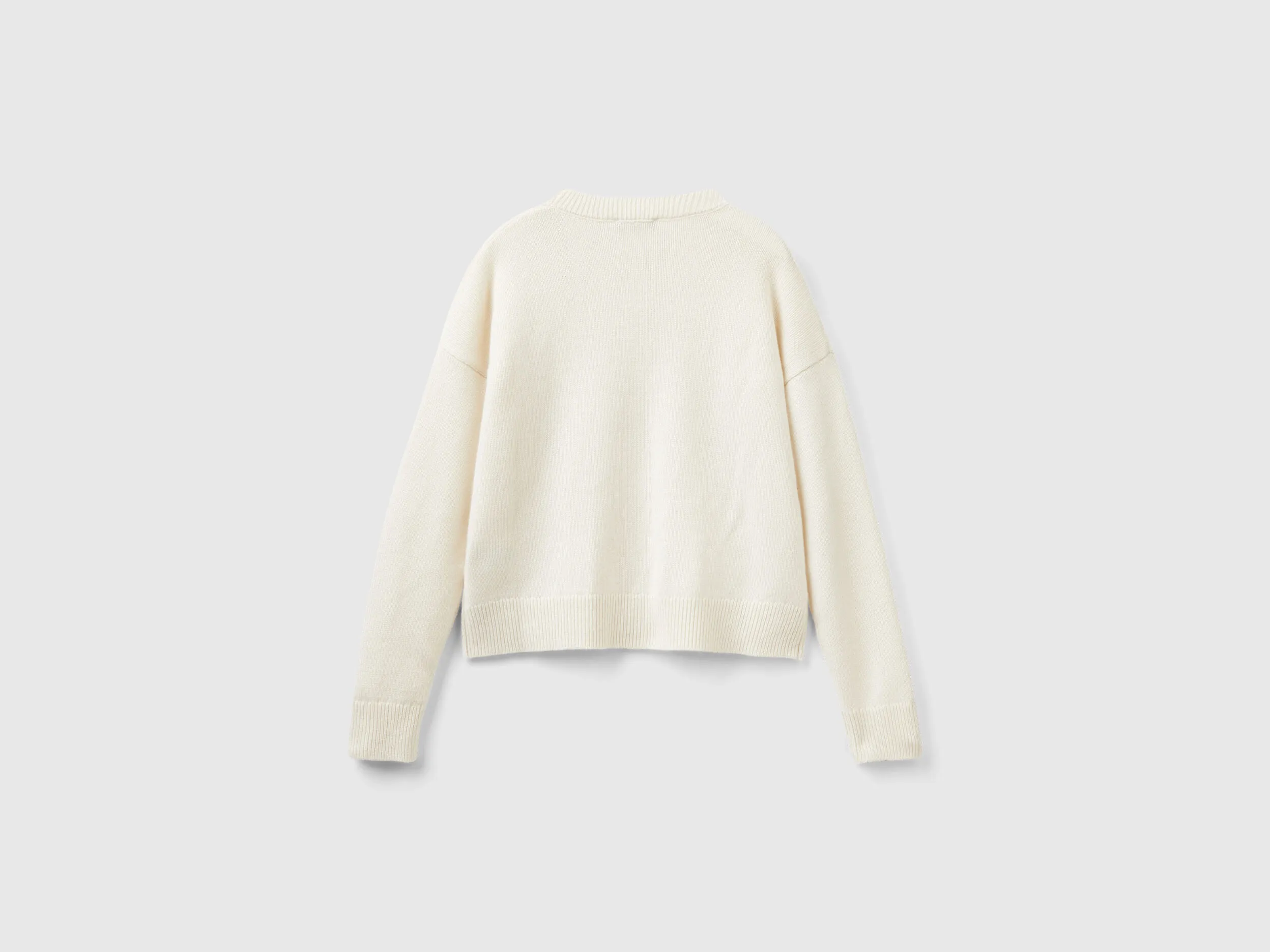 Knit sweater in pure cashmere - Creamy White | Benetton