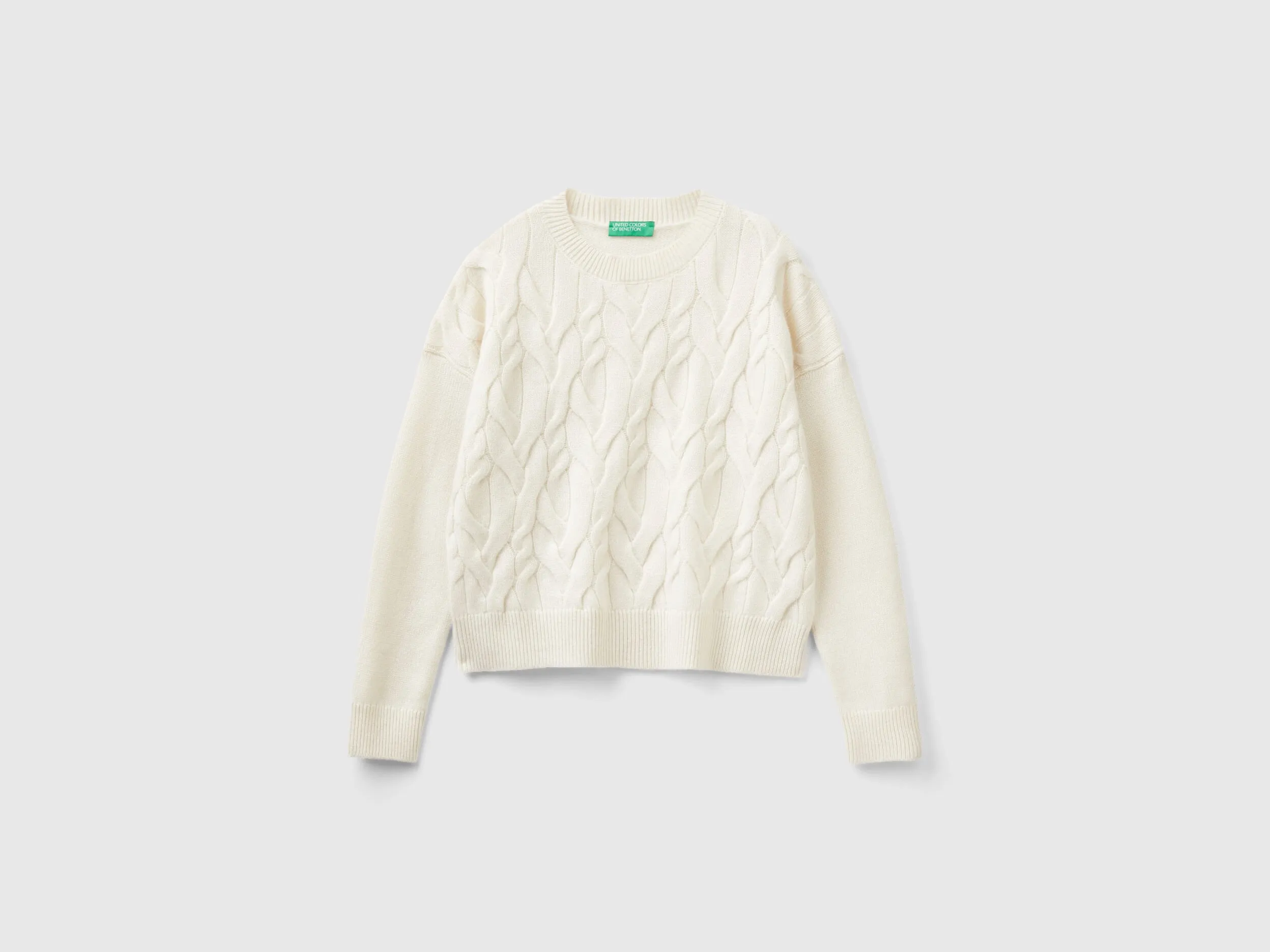 Knit sweater in pure cashmere - Creamy White | Benetton