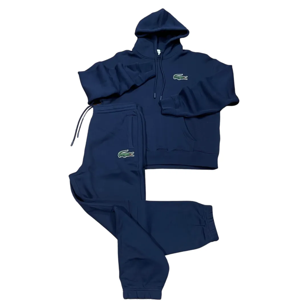 LACOSTE LOOSE-FIT SPORT OVERHEAD  SWEATSUIT HOODED FLEECE SWEATSHIRT -Men’s-NAVY BLUE