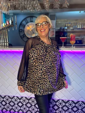 Leopard Print Neck Tie Blouse Lucy