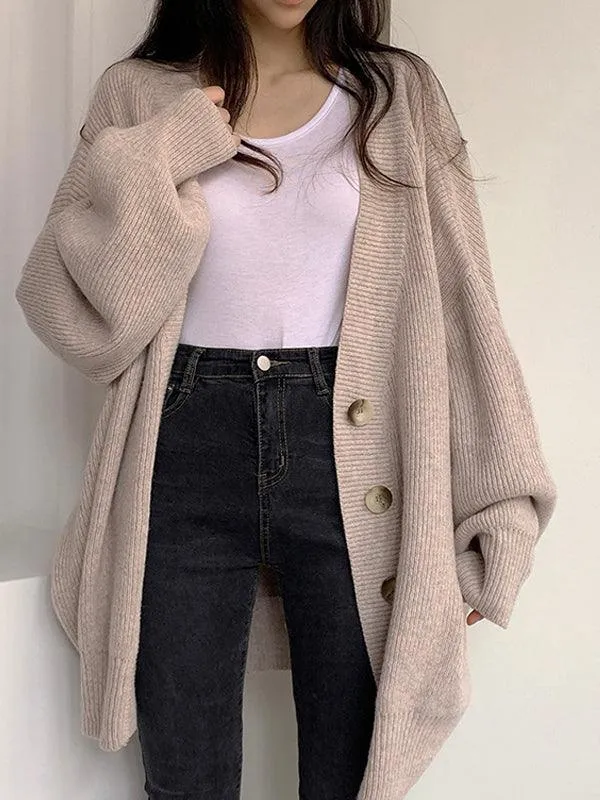 Loose Balloon Sleeve Knit Cardigan