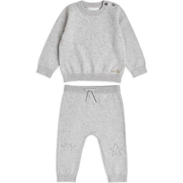 Marie-Chantal Pointelle Star Crawler Set in Grey