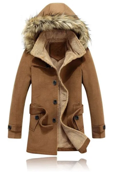 Men's Winter Coat with Fur Lined Hood and Inner Faux Fur