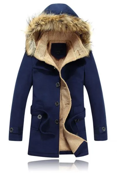 Men's Winter Coat with Fur Lined Hood and Inner Faux Fur