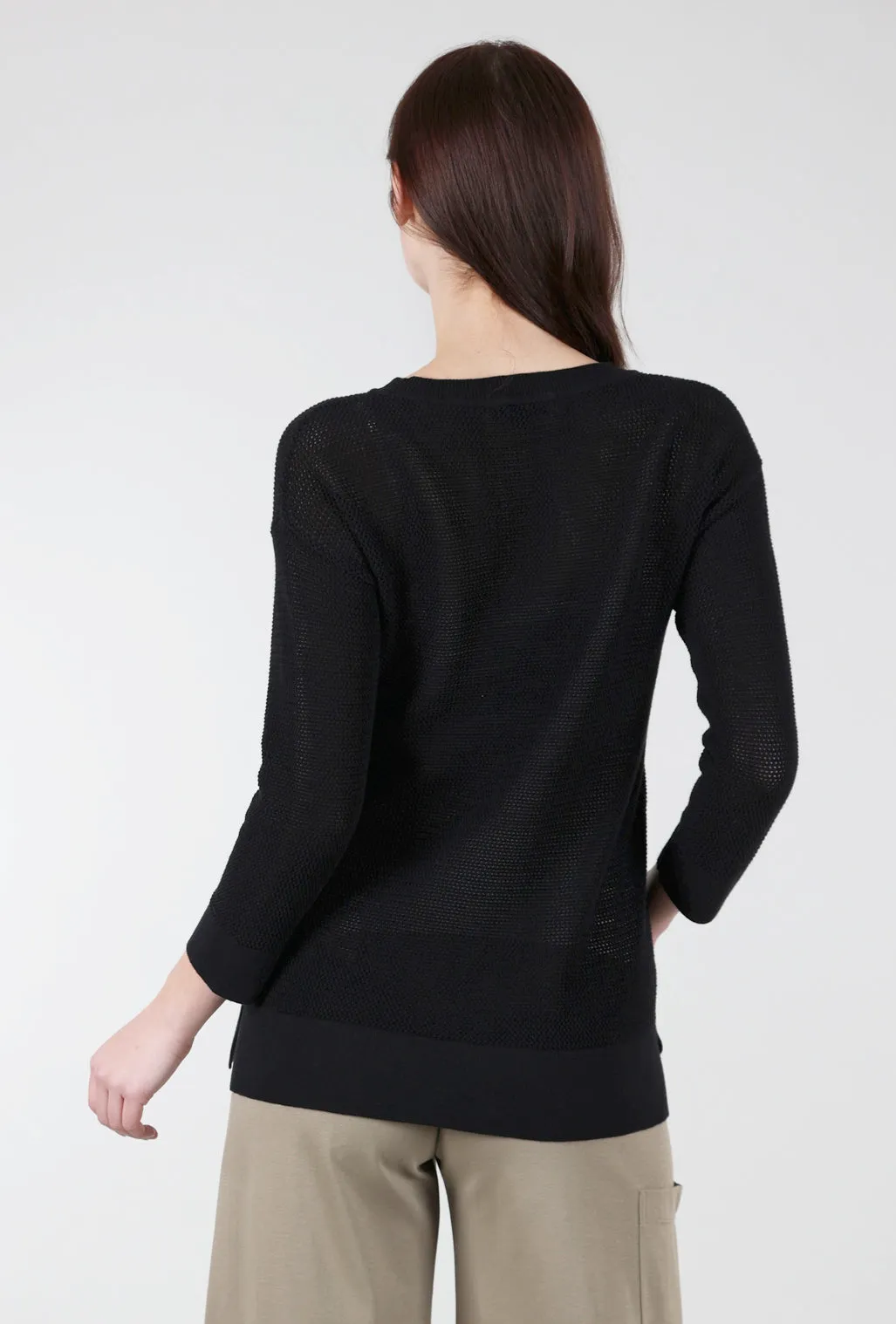 Mesh L/S Crew Sweater, Black