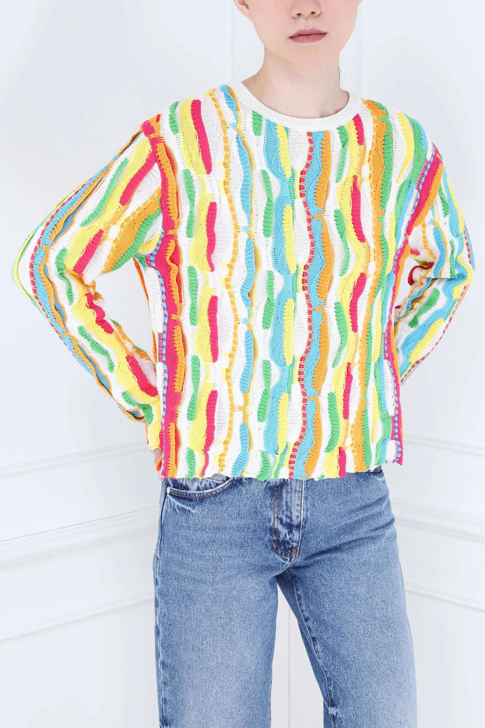 Multicolor Crewneck Ruffles Sweater