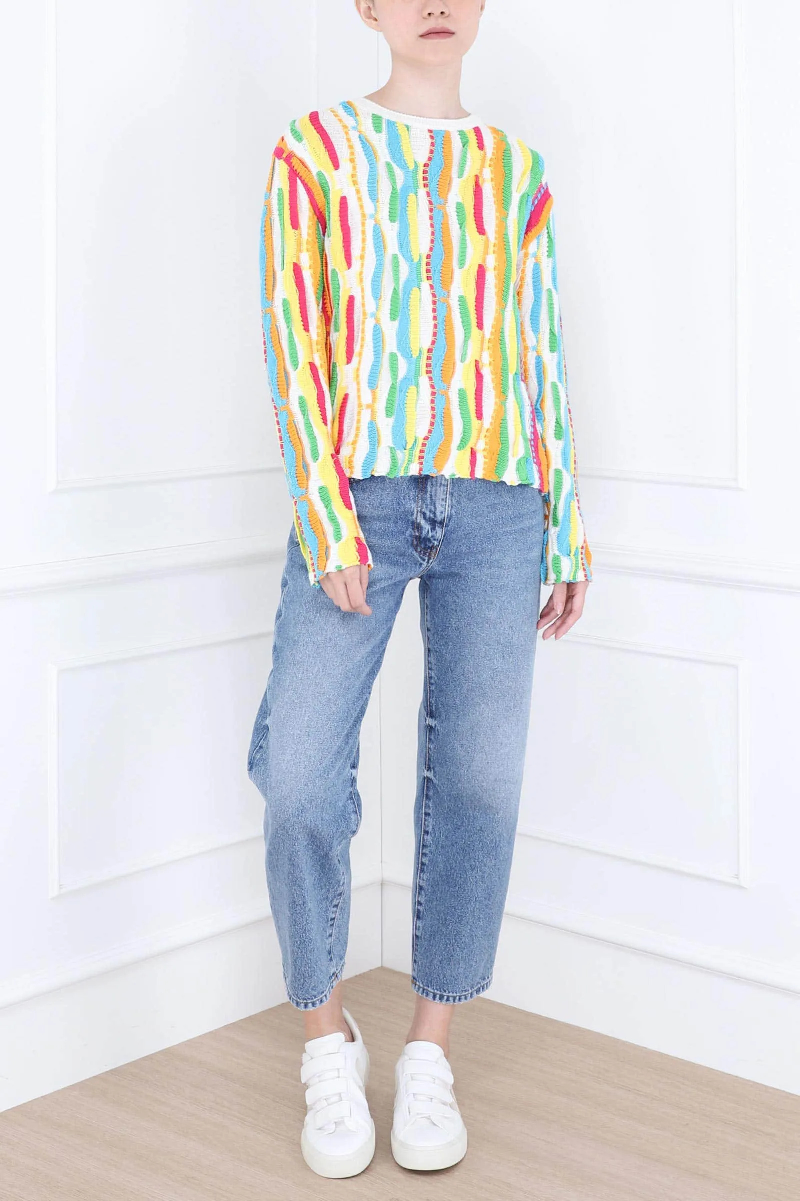 Multicolor Crewneck Ruffles Sweater