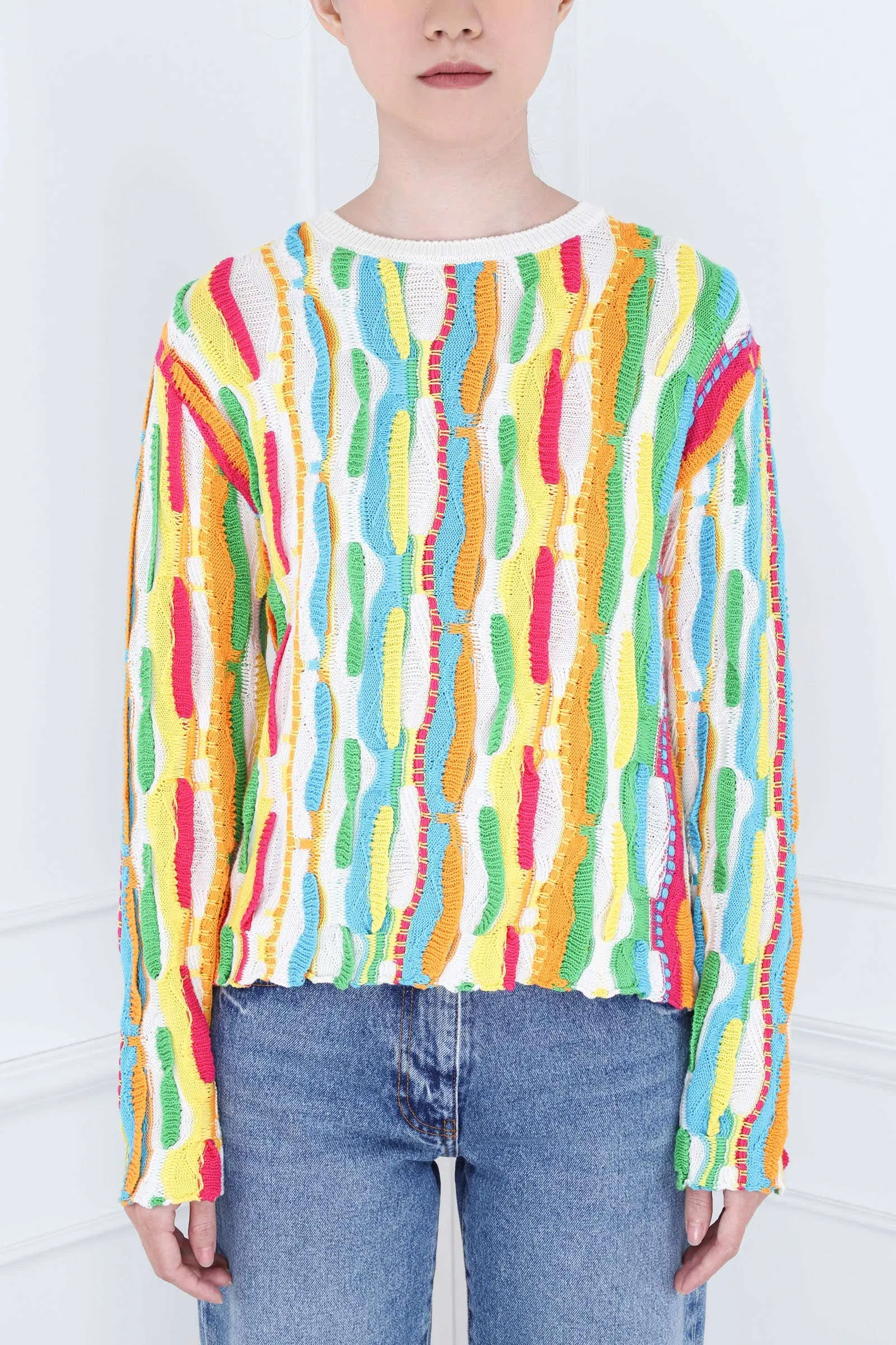 Multicolor Crewneck Ruffles Sweater