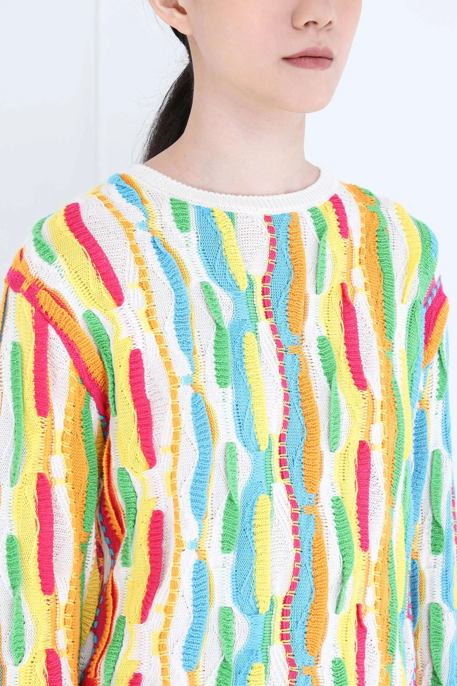 Multicolor Crewneck Ruffles Sweater