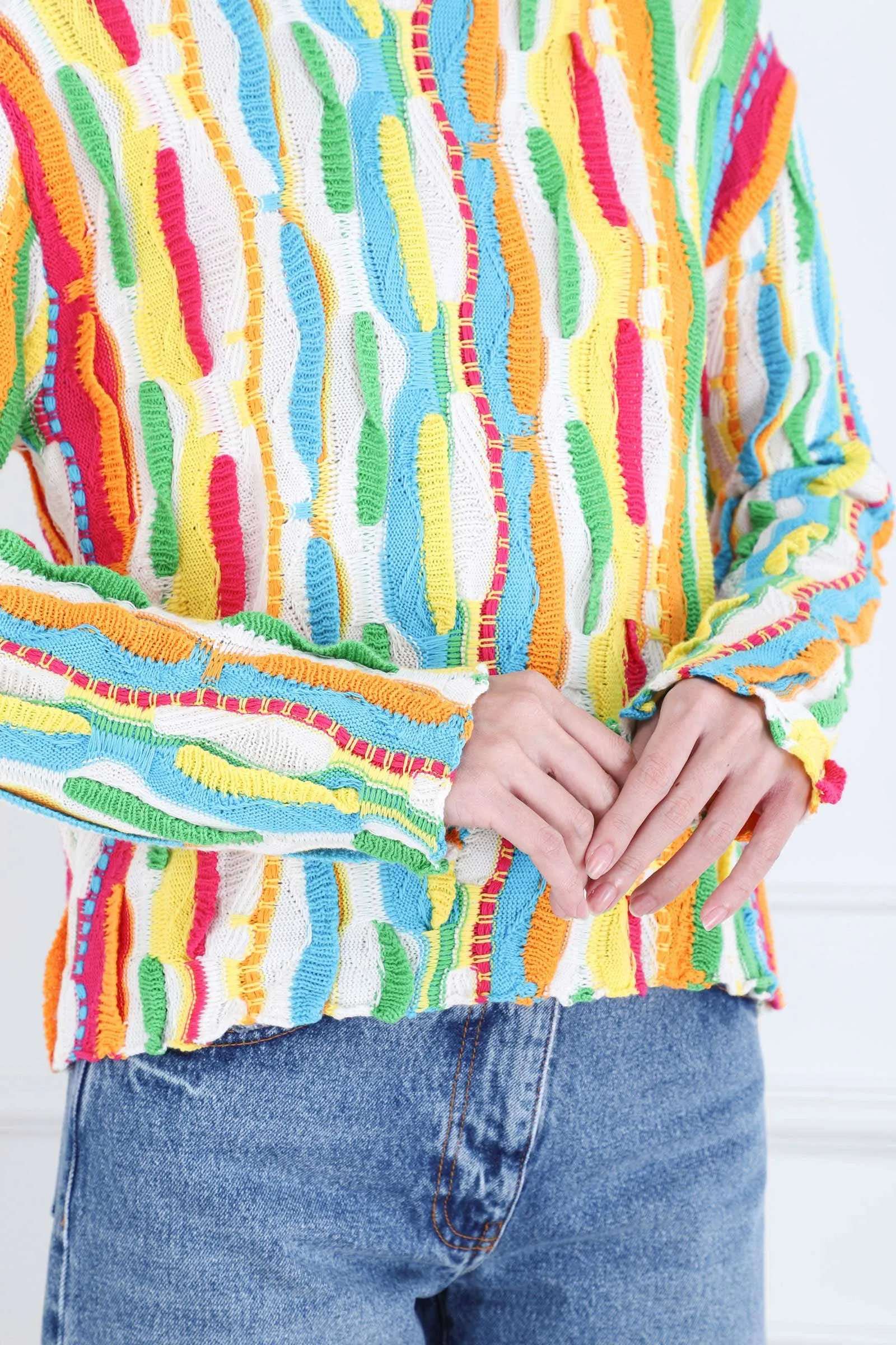 Multicolor Crewneck Ruffles Sweater